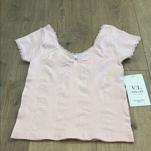 Vital Life Pink Lace Trim Top